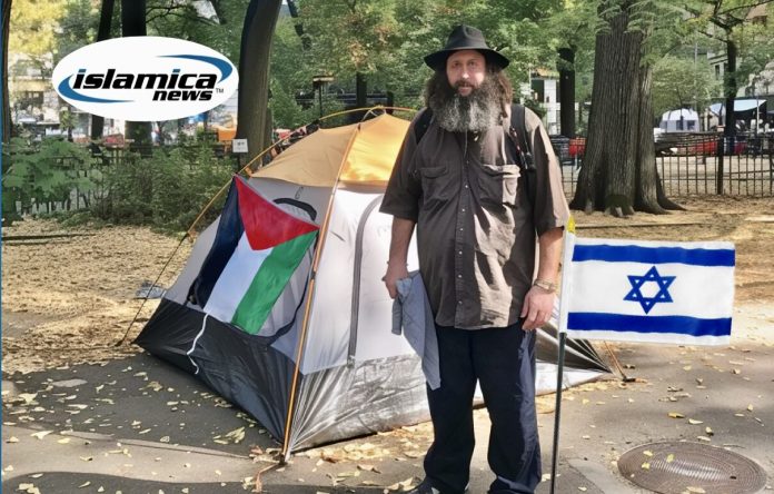 An Israeli settler traveled to Columbia University's campus this week to evict, and move into a protestor's tent.