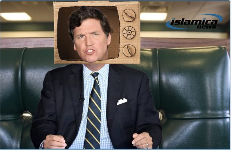 “Don’t Believe Their Lies! I’m Still On The Air…” Says Tucker Carlson Talking Through Cardboard TV Cutout At Area IHOP